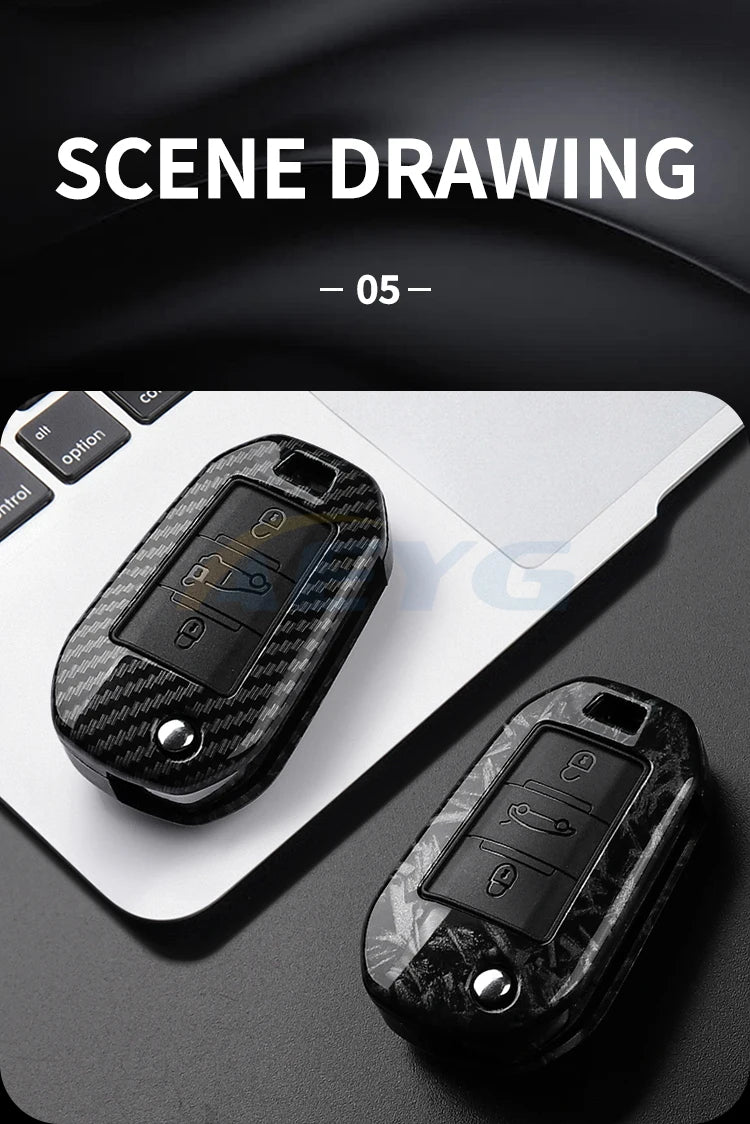 Carbon Fiber Car Key Case – Protective Keychain Cover for Peugeot and Citroen