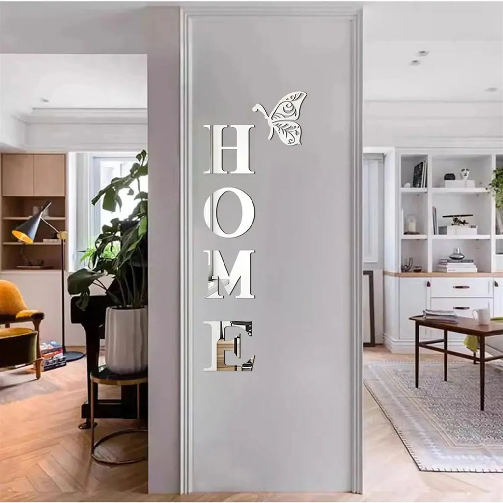 3D Mirror Home Logo Wall Sticker – Acrylic Sign for Entrance Decoration