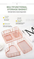 Gold Iron Storage Basket – Geometric Desktop Organizer for Makeup Brushes