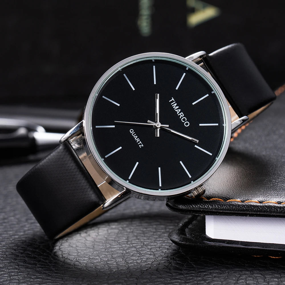 Minimalist Silver Quartz Watch – Elegant Leather Business Accessory for Women