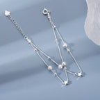 925 Sterling Silver Star Bracelet – Adjustable Double Layer for Party Jewelry