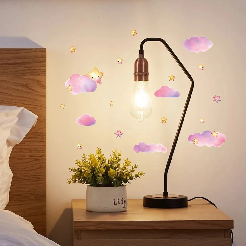 Luminous Cloud and Star Wall Stickers – Glow in the Dark Nursery Decor