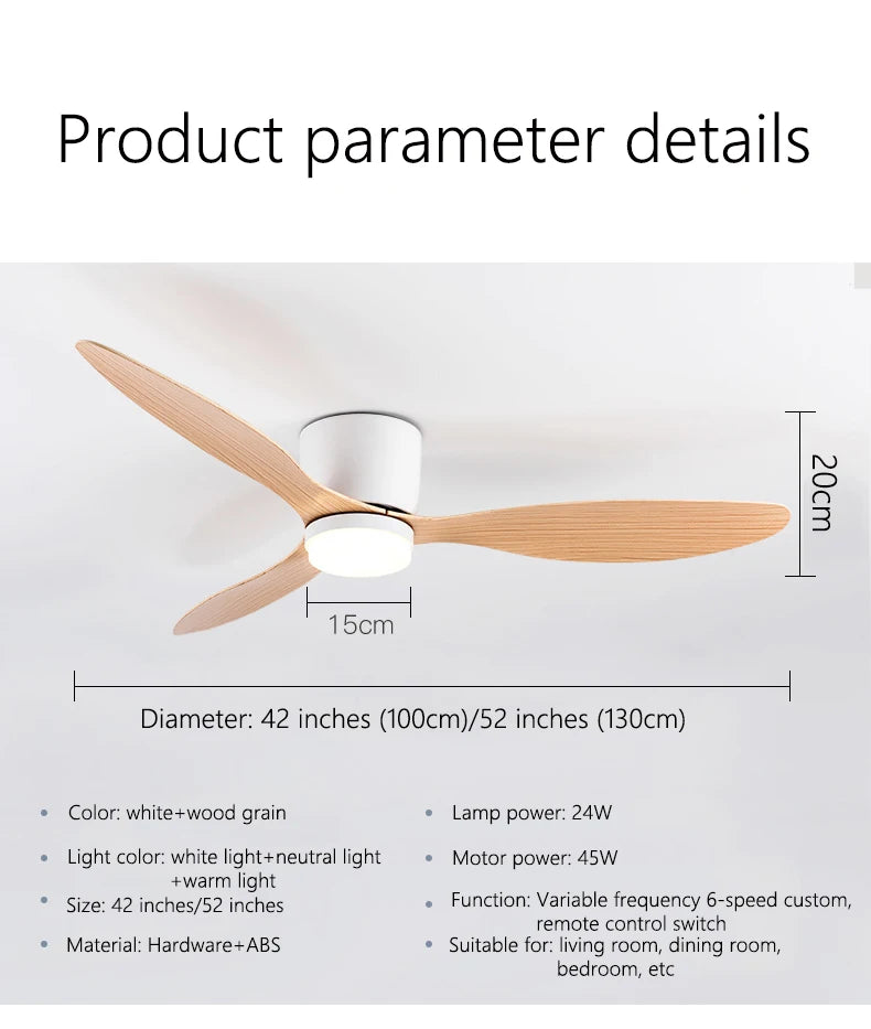 Modern LED Ceiling Fan – 42 52 Inch DC Motor for Nordic Home Lighting