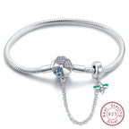 925 Sterling Silver Charm Bracelet – Adjustable Green Zircon for Birthday Gifts