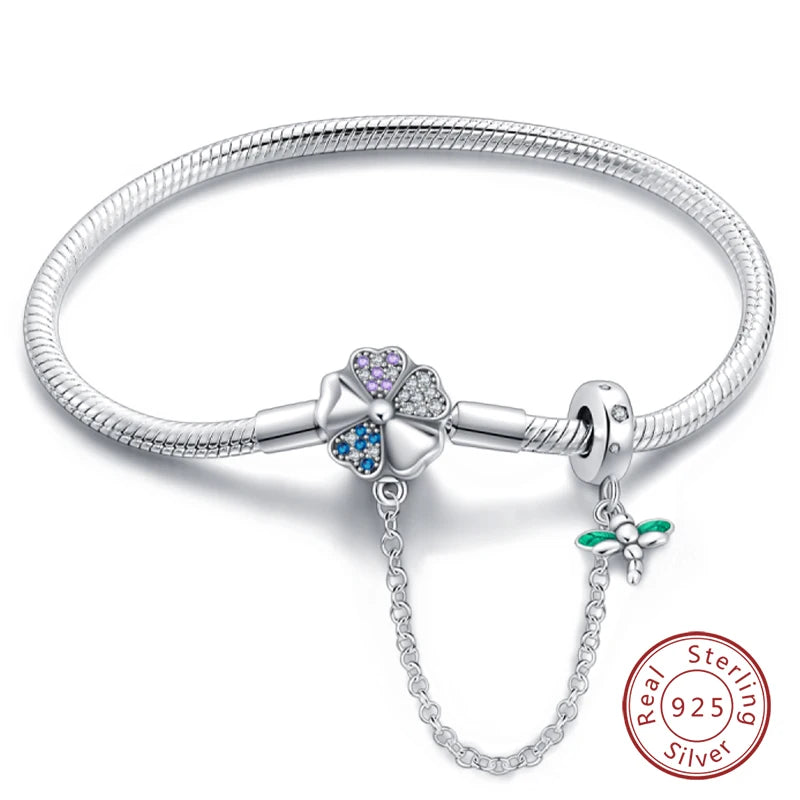925 Sterling Silver Charm Bracelet – Adjustable Green Zircon for Birthday Gifts
