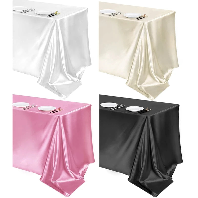 Satin Rectangle Tablecloth – Smooth Solid Color Cover for Wedding Parties