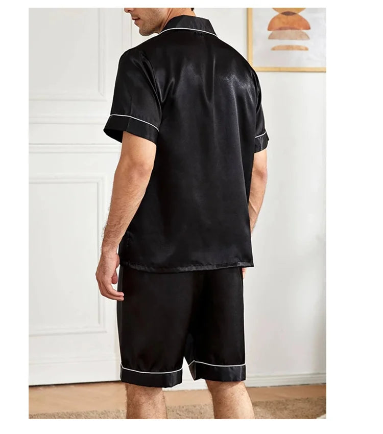 Satin Pajama Set – Short Sleeve Button-Down Sleepwear for Men