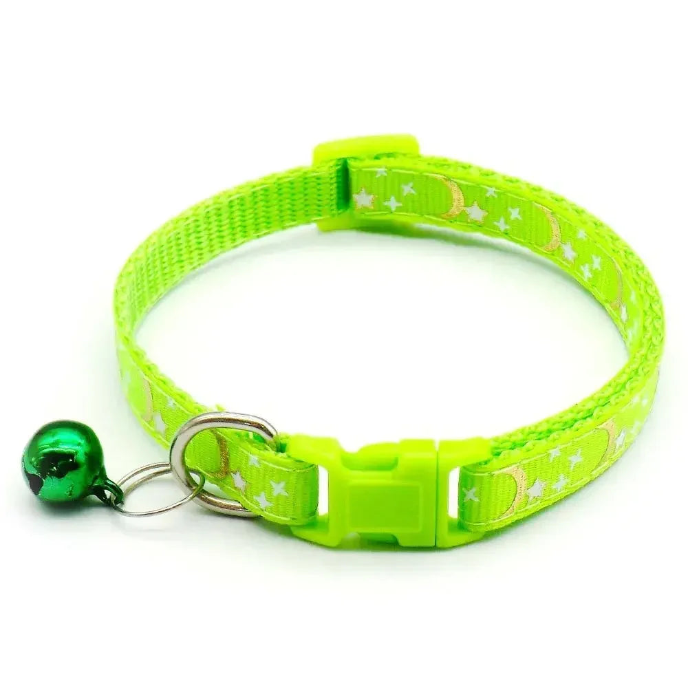 Adjustable Moon Star Dog Collar – Cute Bell Pet Necklace for Small Dogs and Cats