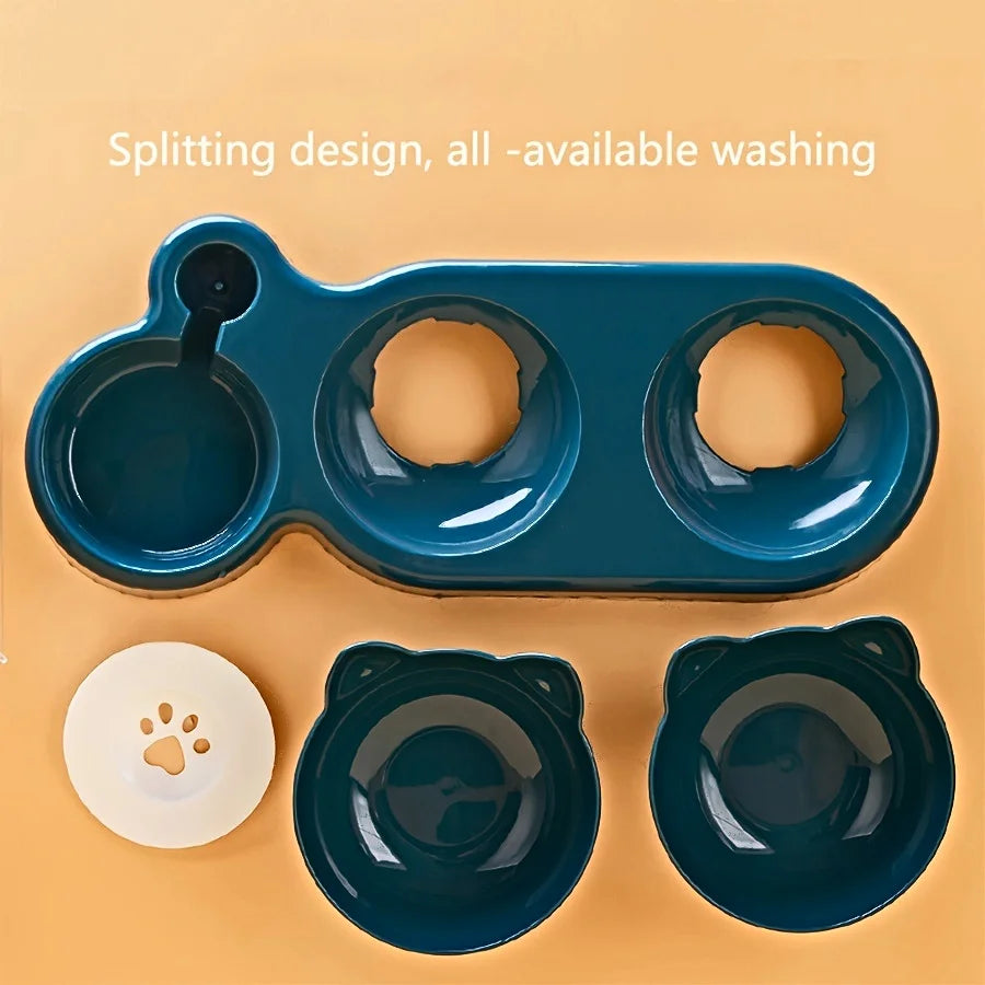Tilted Cat Bowl Set – Gravity Water Feeder for Neck Protection