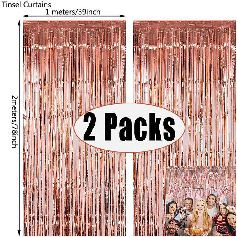 Metallic Foil Tinsel Fringe Curtains – Silver Backdrop for Party Decoration