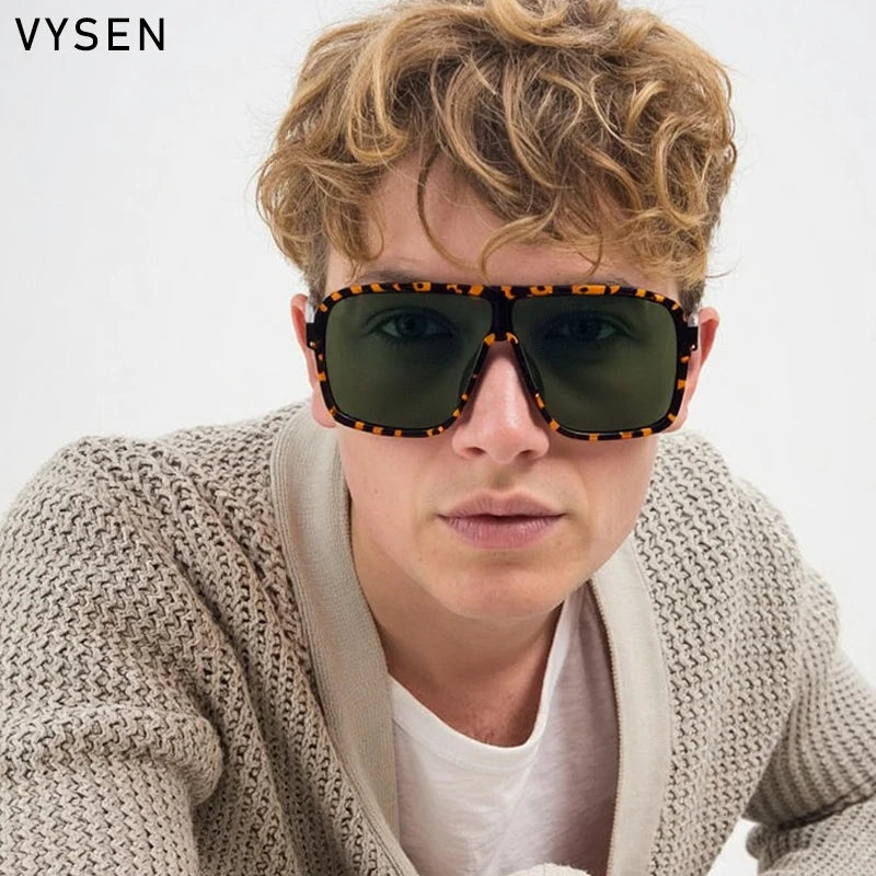 Oversized Polarized Rectangle Sunglasses – Vintage Steampunk for Men