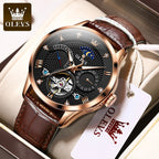 OLEVS Automatic Mechanical Watch – Leather Strap Flywheel for Business Casual