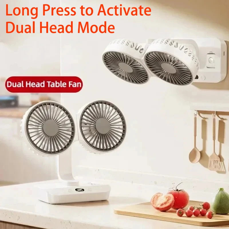 Portable Double Head Desk Fan – 8000mAh Cooling for Household and Office Use