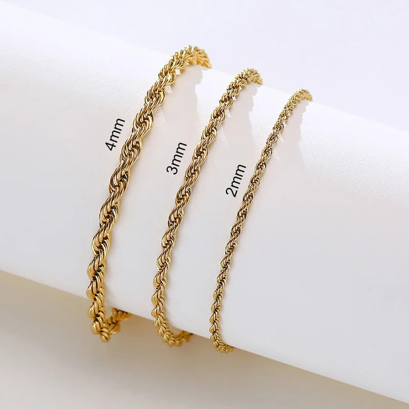 Stainless Steel Rope Chain Bracelet – Unisex Twisted Link Jewelry for Gift