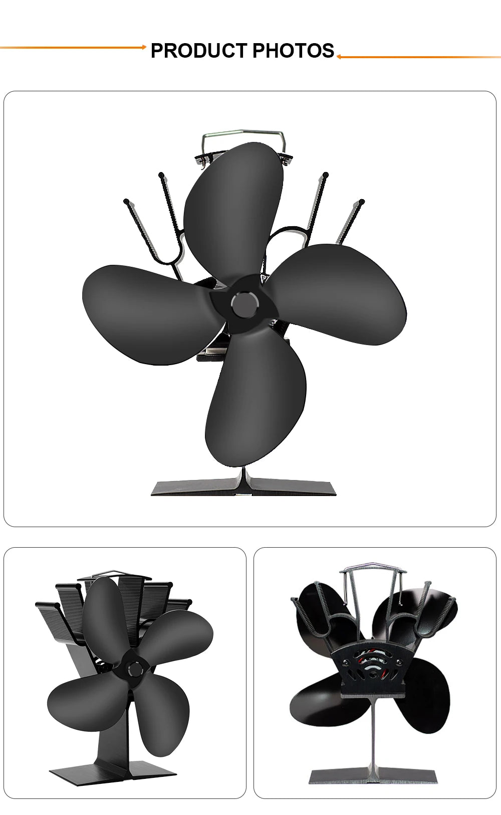 4 Blade Heat Powered Stove Fan – Eco Friendly Wood Burner for Winter Heating