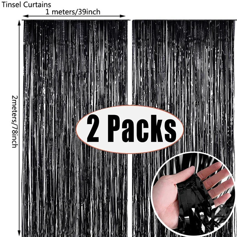 Metallic Foil Tinsel Fringe Curtains – Silver Backdrop for Party Decoration