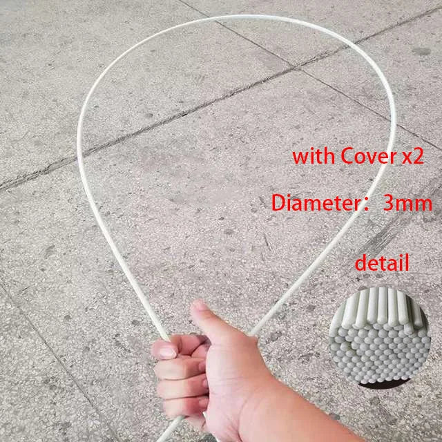 Hand holding flexible white rod with 3mm diameter, shown with detailed cross-section.