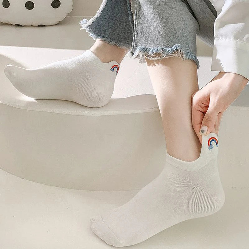 Embroidered Cotton Animal Socks – Breathable Casual Footwear for Women