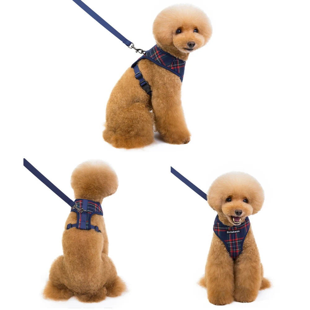 Plaid Pet Harness Leash Set – Adjustable Vest for Small Dogs and Cats