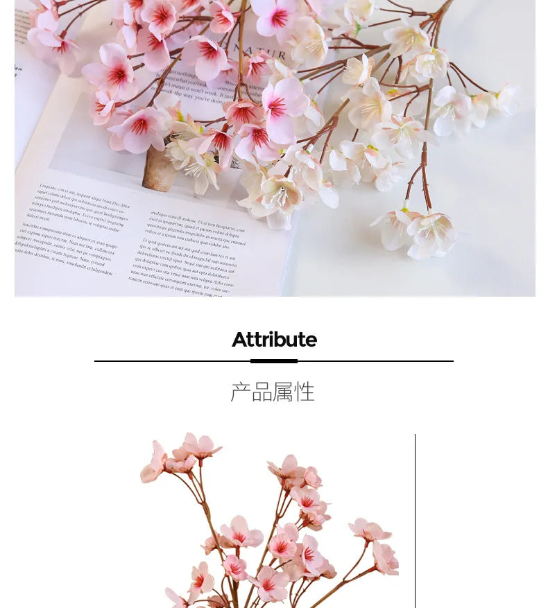 Artificial Silk Cherry Blossom Branch – 41cm Peach Floral for Wedding Decor