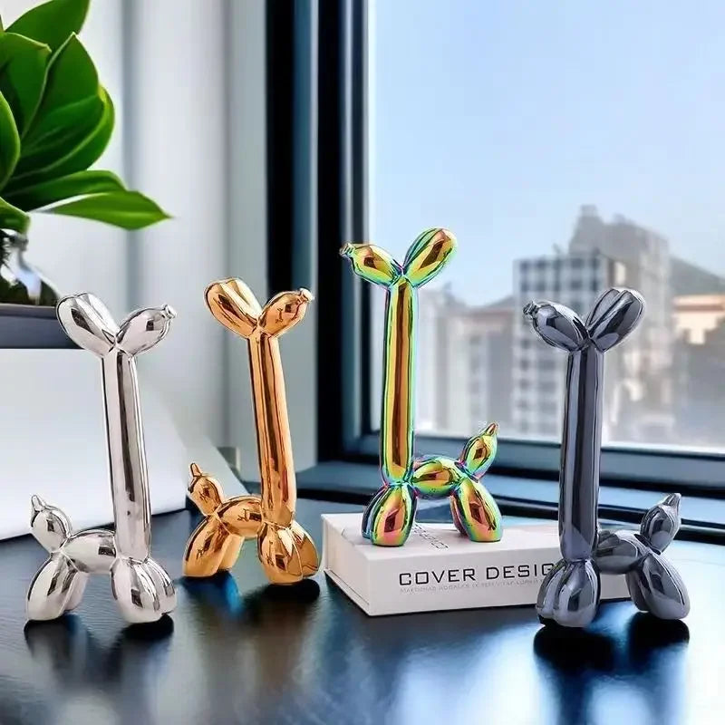 Abstract Ceramic Balloon Dog Sculpture – Modern Statue for Home Office Decor