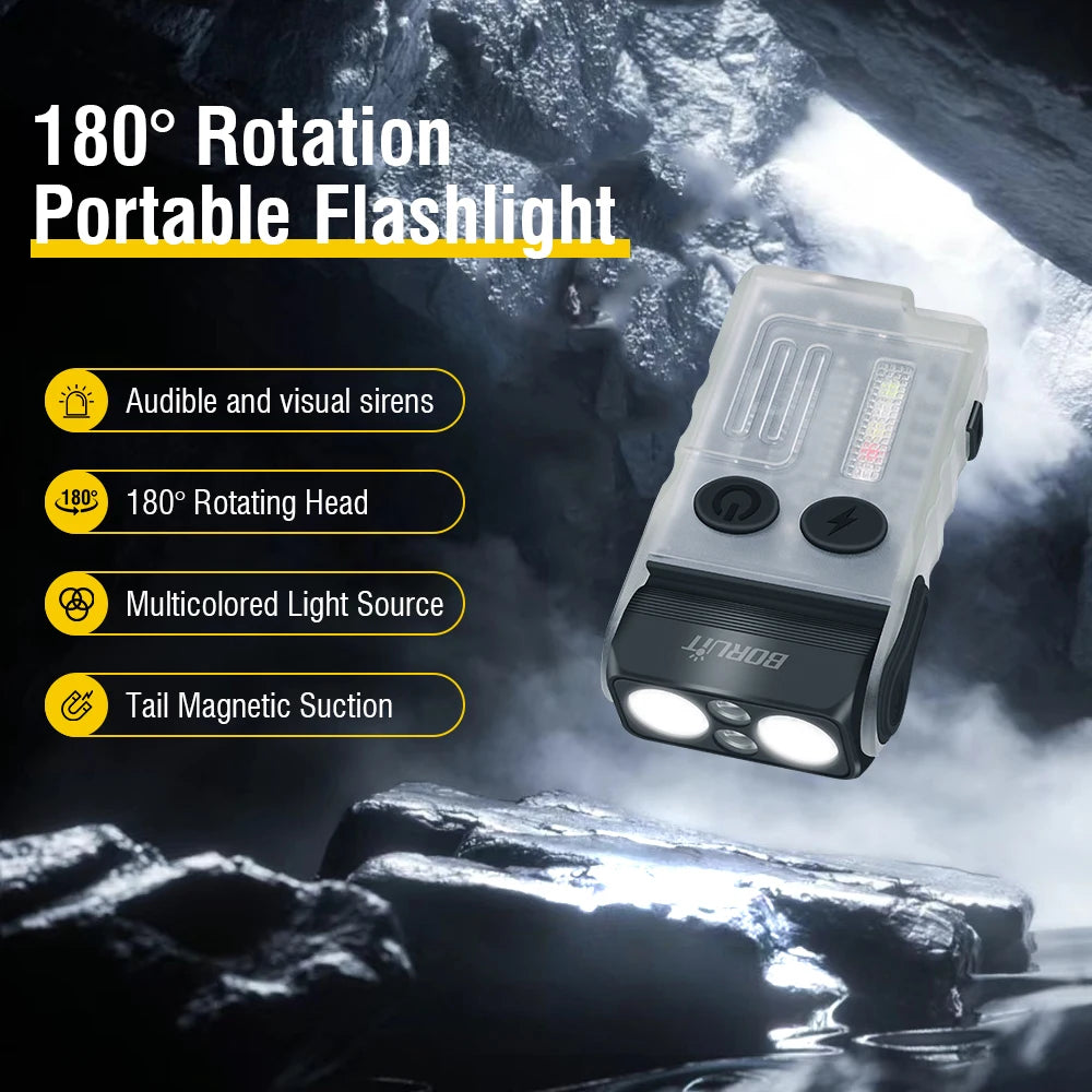 Rechargeable LED Keychain Flashlight – UV and Buzzer for Outdoor Camping