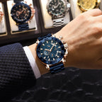 Stainless Steel Chronograph Watch – Luminous Waterproof Quartz for Men