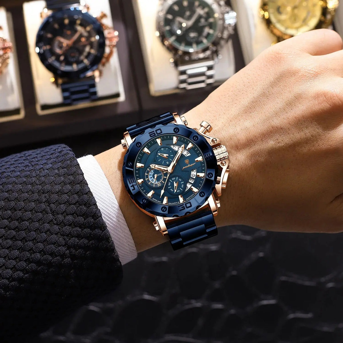 Stainless Steel Chronograph Watch – Luminous Waterproof Quartz for Men