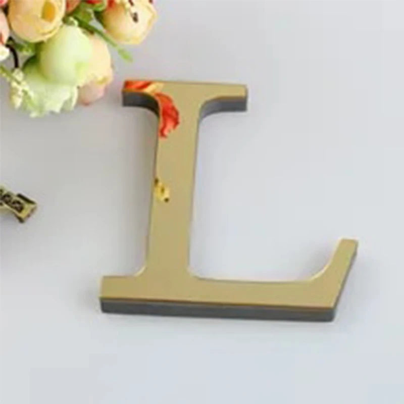 3D Gold Acrylic Letter Wall Stickers – Self-Adhesive Alphabet Home Decor
