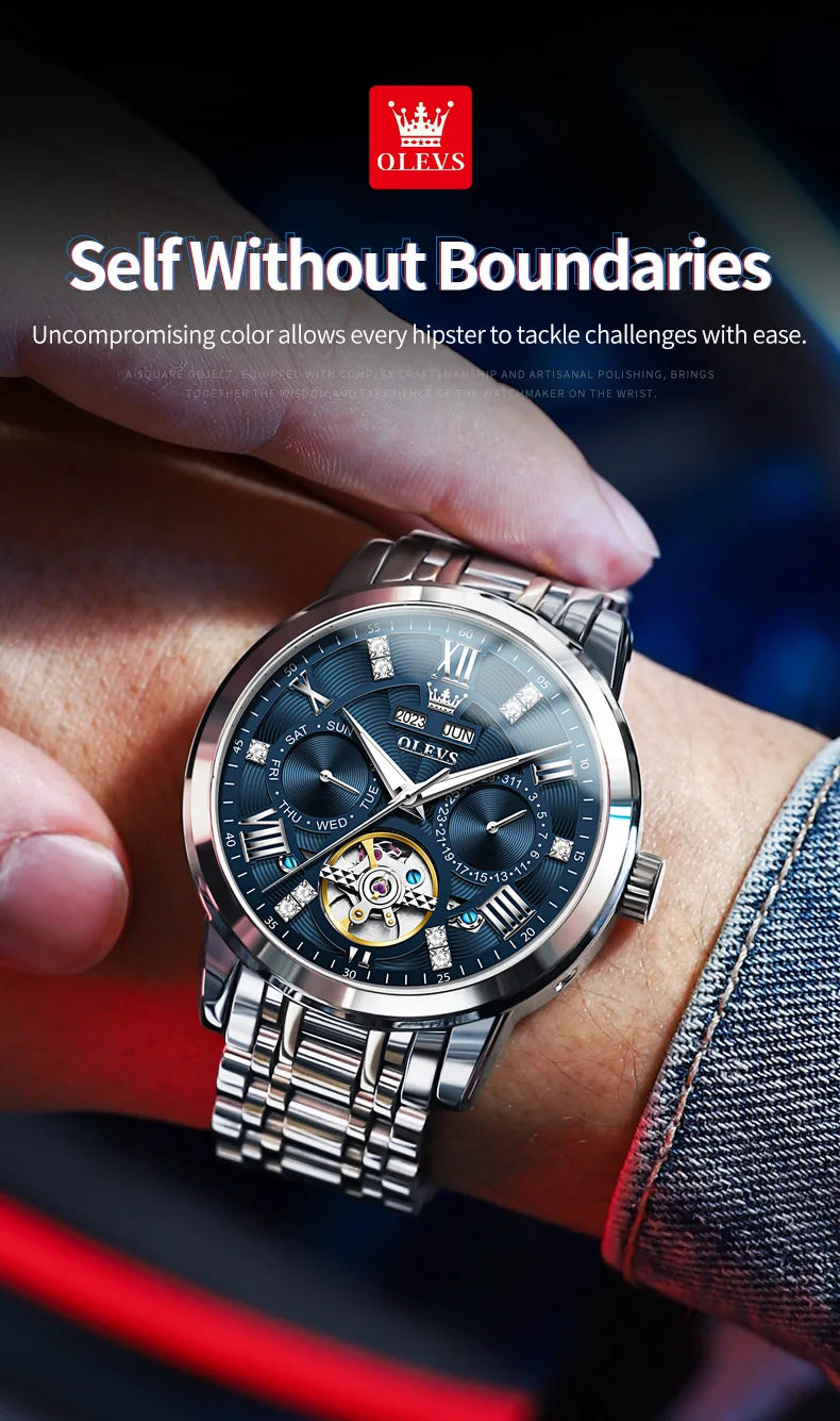 OLEVS Automatic Mechanical Watch – Skeleton Flywheel for Men's Business Wear