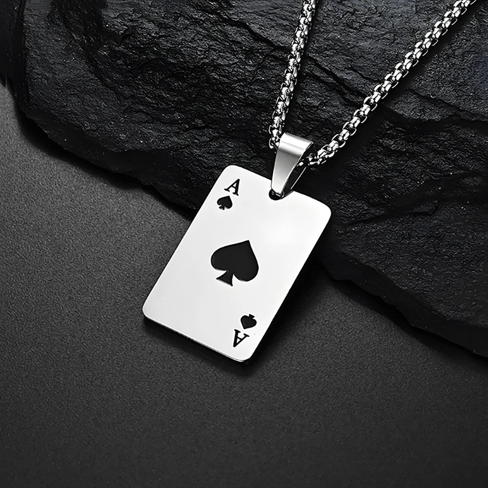 Ace of Spades Pendant Necklace – Stainless Steel Poker Jewelry for Men