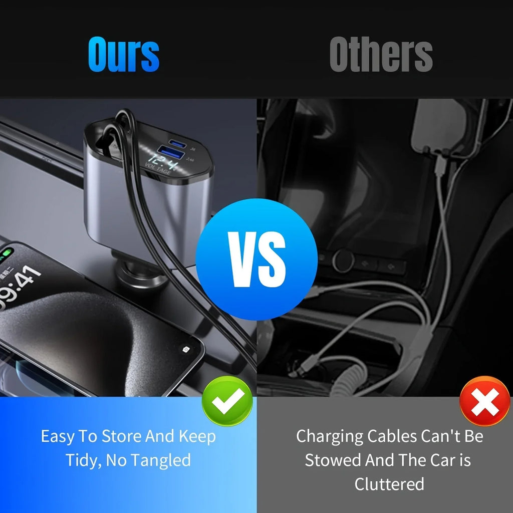 Retractable Car Charger – 120W Fast Charging Adapter for Mobile Devices