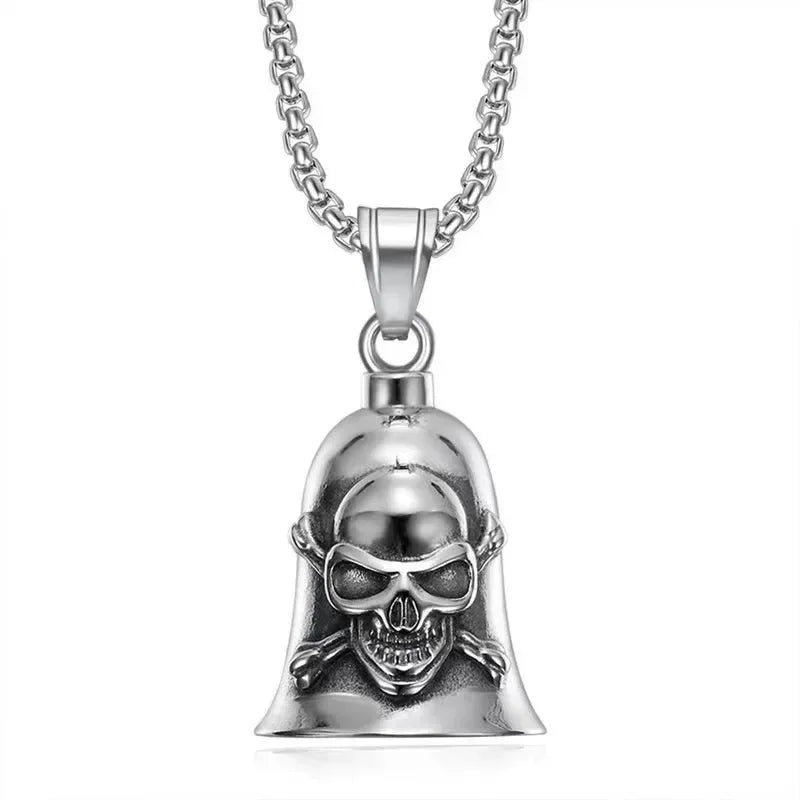 Vintage Jesus Cross Bell Pendant – Religious Biker Necklace for Men