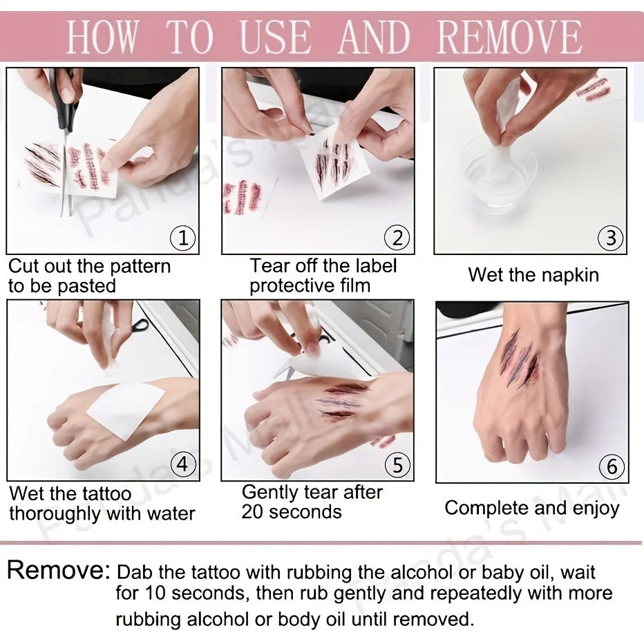 Realistic Fake Scar Tattoos – Bloody Wound Decals for Halloween Makeup