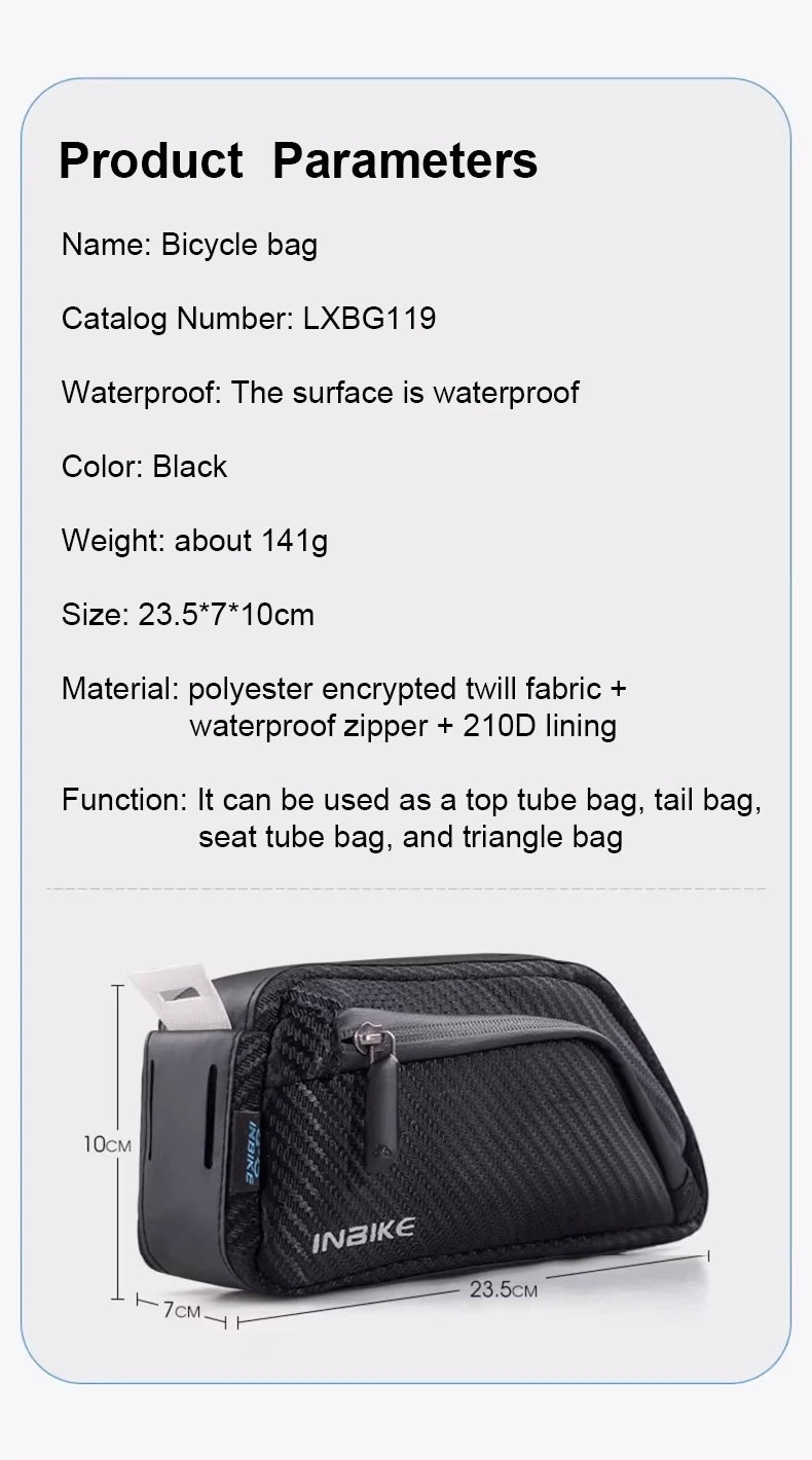 Waterproof Bike Top Tube Bag – Cycling Storage for Mountain and Road Bikes
