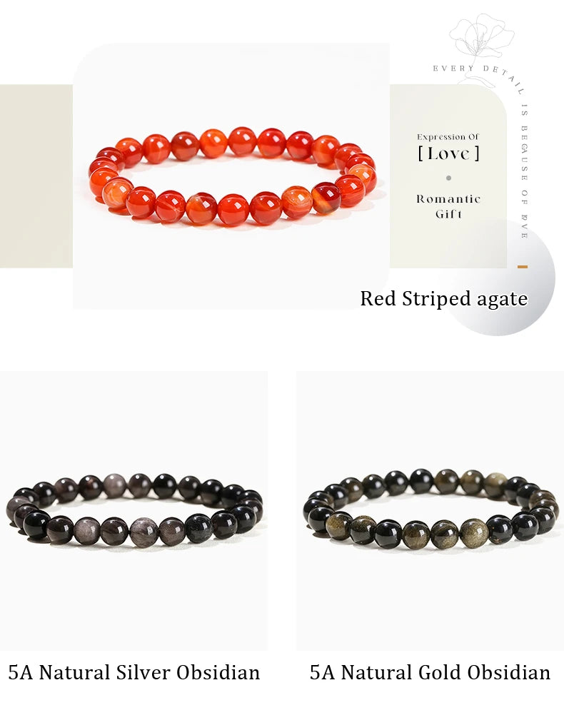 Natural Stone Bead Bracelet – Healing Crystal Gemstone Jewelry for Men and Women