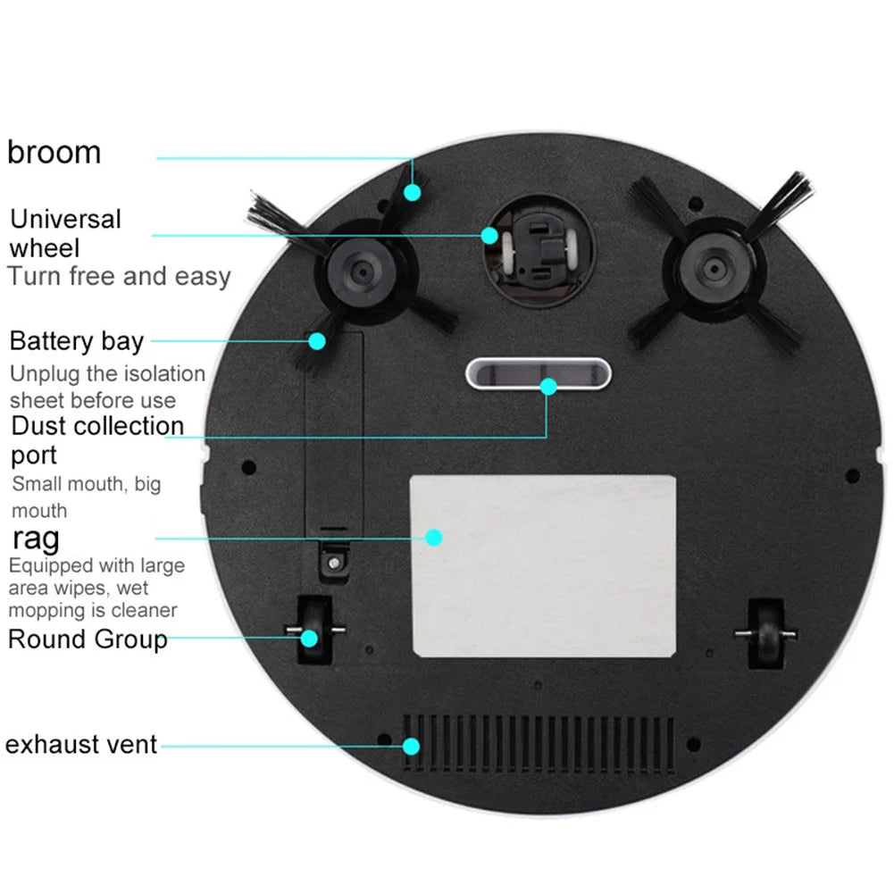 3-in-1 Robot Vacuum Mop – USB Rechargeable Cleaner for Home Pet Hair