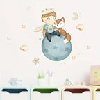 Cute Prince Fox Wall Decals – Cartoon Balloon Star Decor for Nursery Bedroom