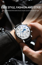 Leather Quartz Chronograph Watch – Men's Moon Phase Business Wristwatch