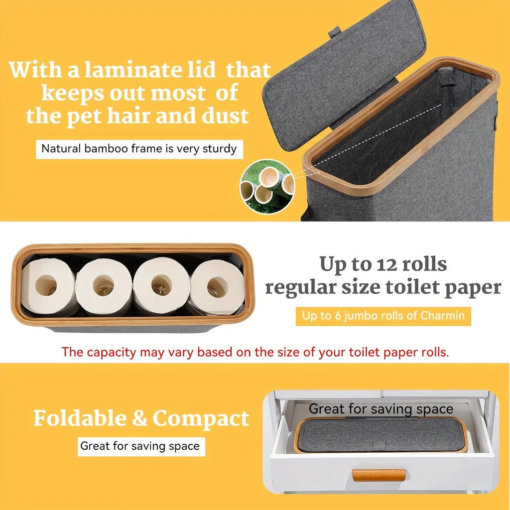 Bamboo Toilet Paper Holder – Enclosed Tissue Storage Box for Bathroom Organizer