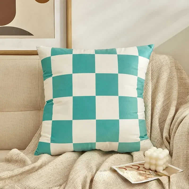 Checkerboard Plaid Cushion Cover – Retro Square Pillowcase for Home Decor