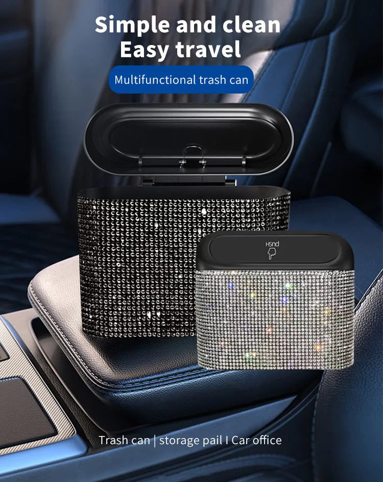 Bling Car Trash Bin – Crystal Seat Back Garbage Storage for Women Interior