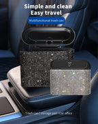 Bling Car Trash Bin – Crystal Seat Back Garbage Storage for Women Interior