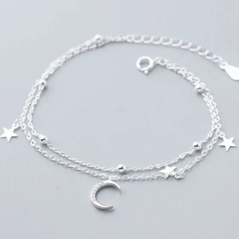 Sterling Silver Star Moon Bracelet – Vintage Crystal Jewelry for Women