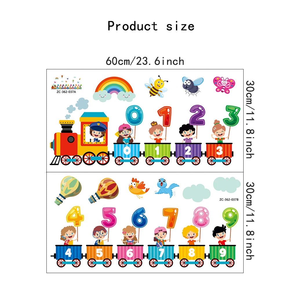 Cartoon Train Number Wall Decals – Removable PVC Stickers for Kids Nursery Room