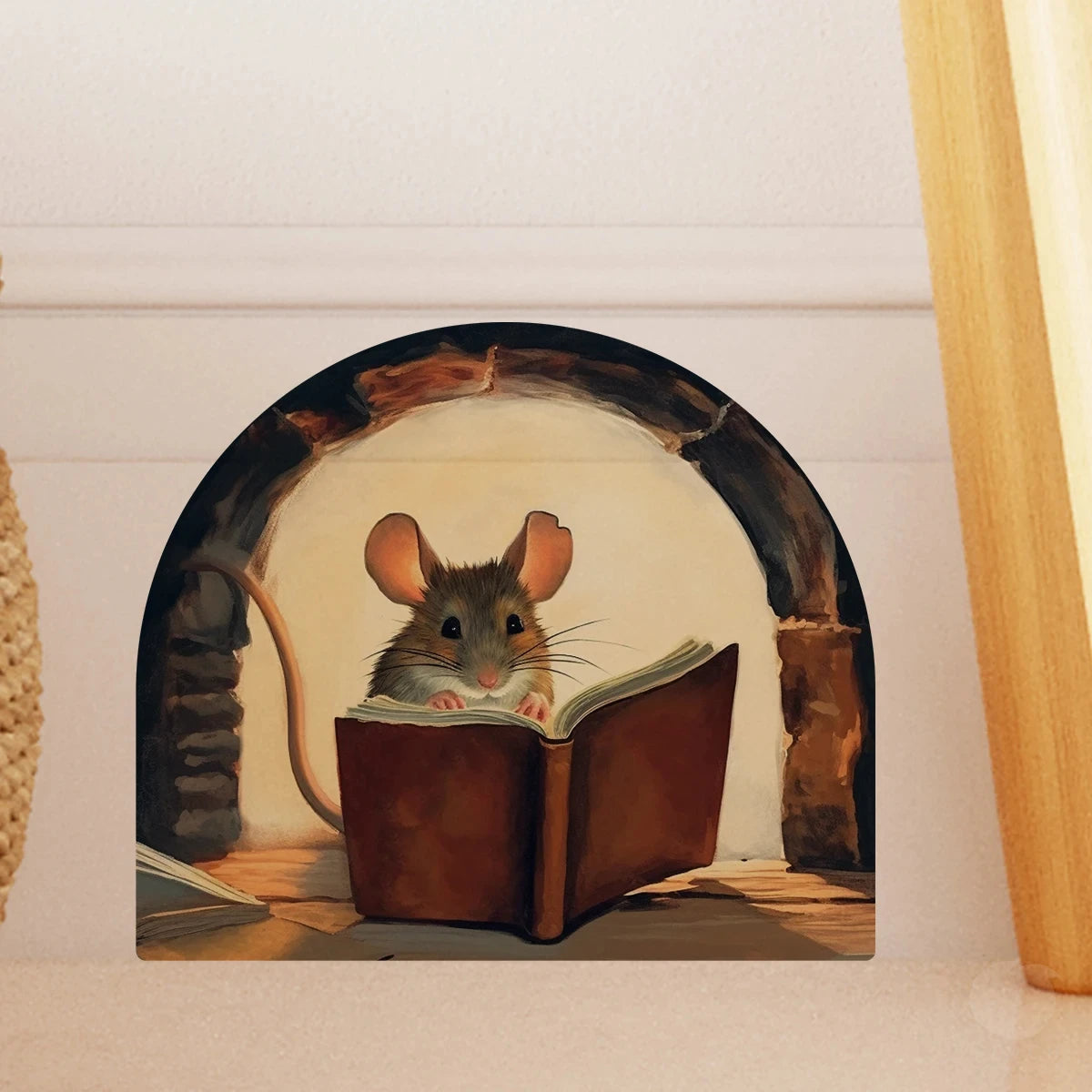 3D Mouse Hole Wall Sticker – Cute Animal Reading Decal for Home Decoration