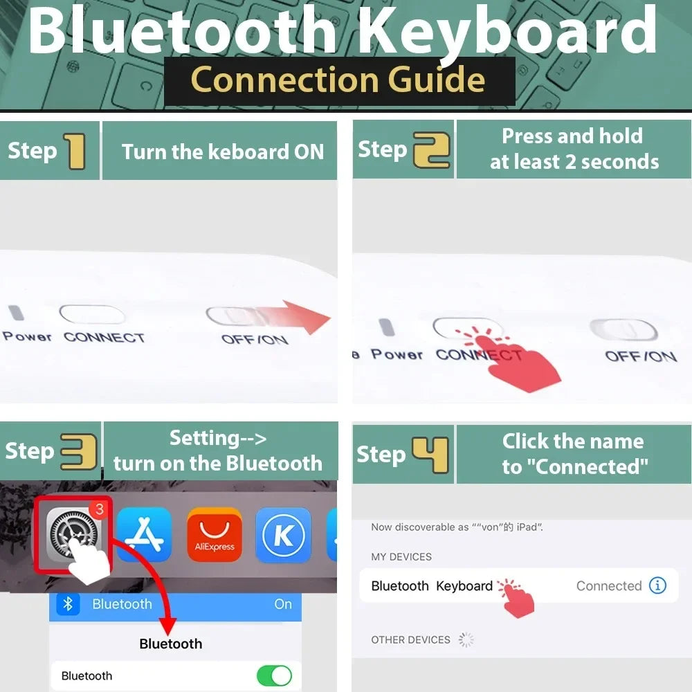 Wireless Bluetooth Keyboard and Mouse Set for iPad and Android Tablets