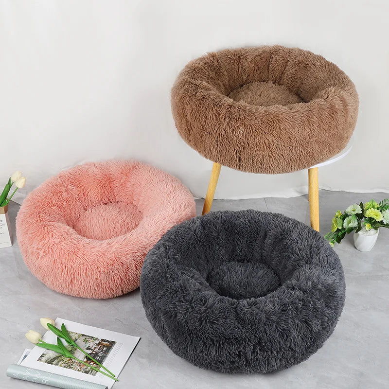 Plush Round Pet Bed – Warm Detachable Washable Nest for Cats and Small Dogs