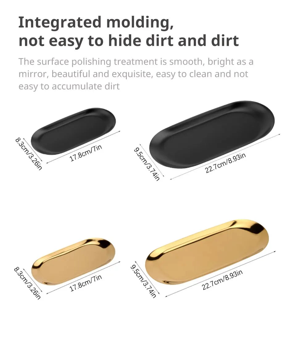 Stainless Steel Oval Tray – Minimalist Jewellery Storage for Desktop Decor