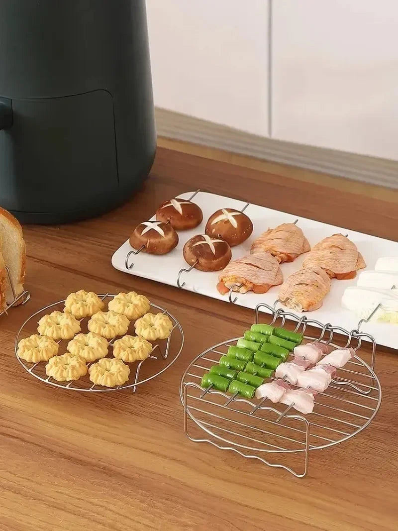 Stainless Steel Air Fryer Rack – Grill Stand with Skewers for Cooking